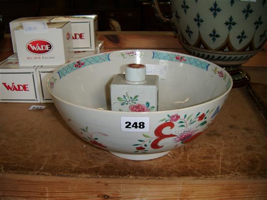 Chinese tea caddy (a.f.) and a Chinese bowl